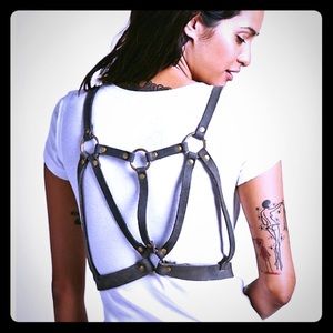 Free People Distressed Dark Gray Leather Harness